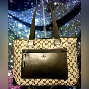 Gucci GG Canvas & Black Leather Trim Signature Tote